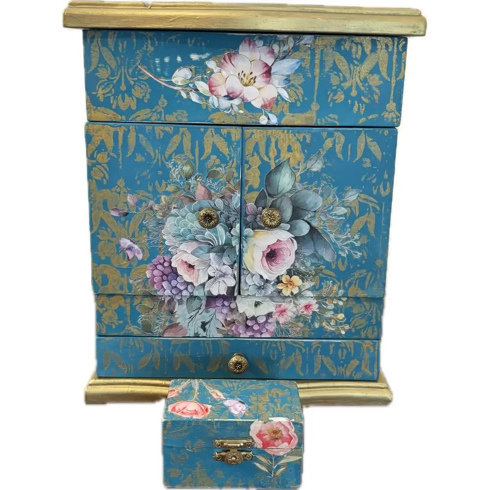 Upcycled Vintage Wooden Jewelry Box with Bonus Trinket Box